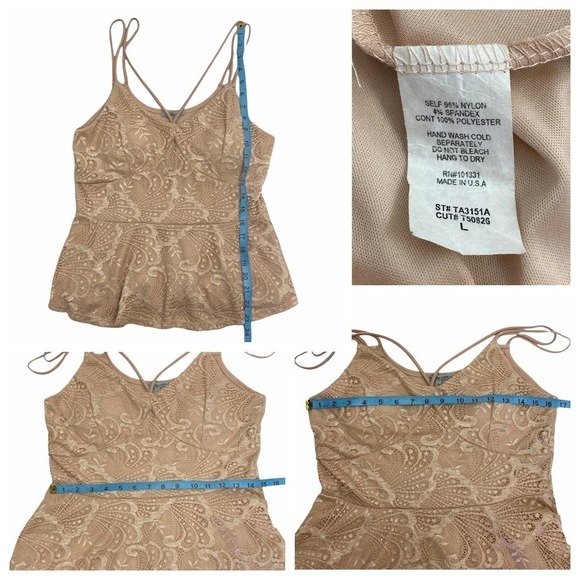 CHARLOTTE Russe Beige Nude Lace Sleeveless Strappy Peplum Tank Top Blouse - Picture 11 of 12